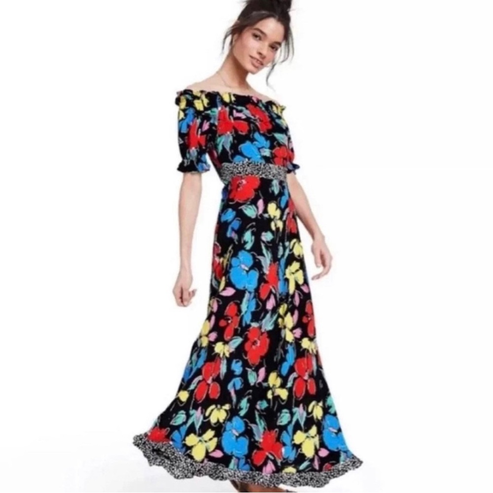 NWOT RIXO x Target Black Floral Off the Shoulder Maxi Dress